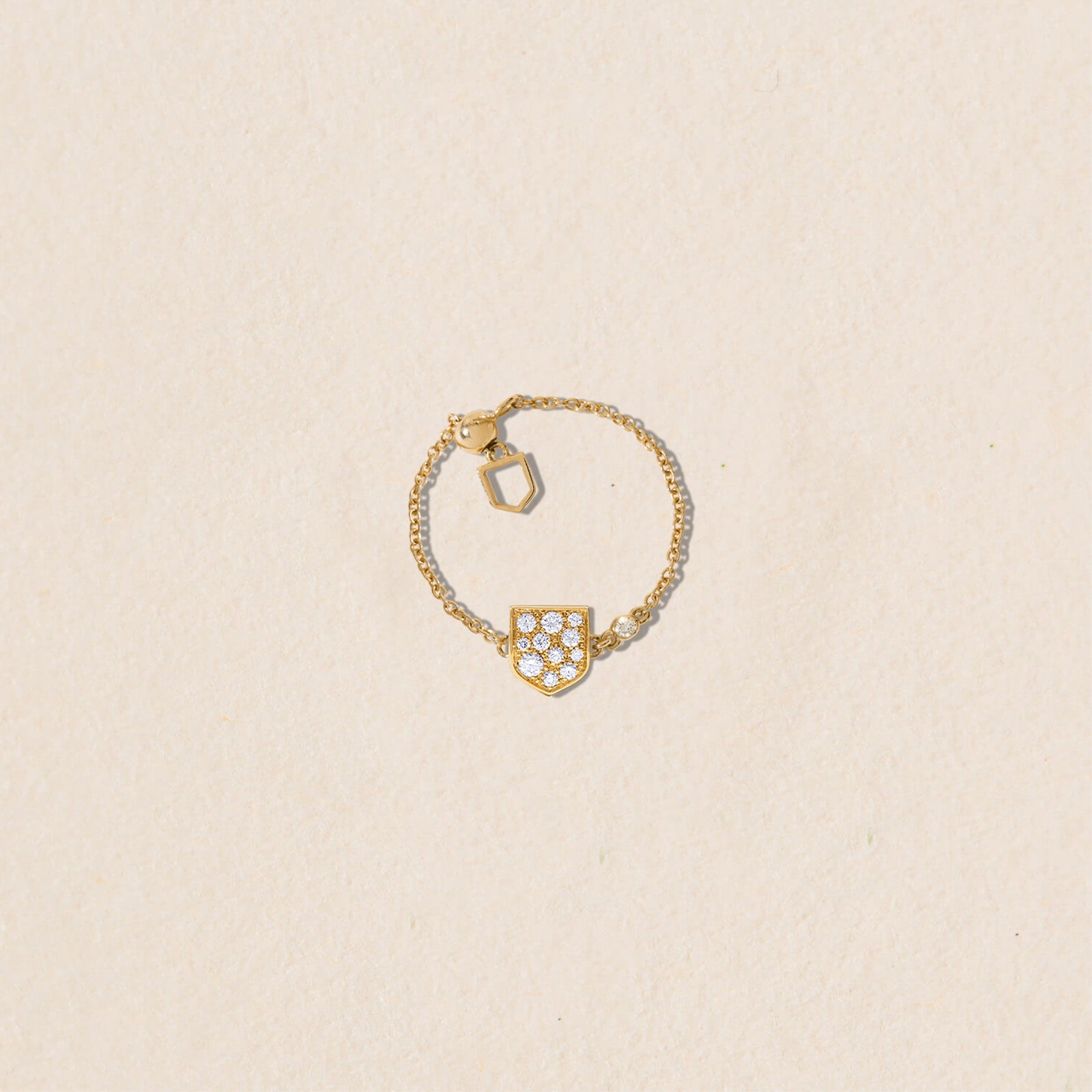 Bague chaine ajustable et personnalisable - blason S pavé diamants