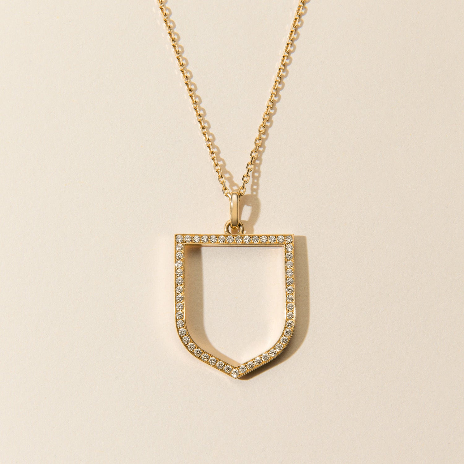 Collier blason frame d'or pavé diamant sur chaîne - taille XXL