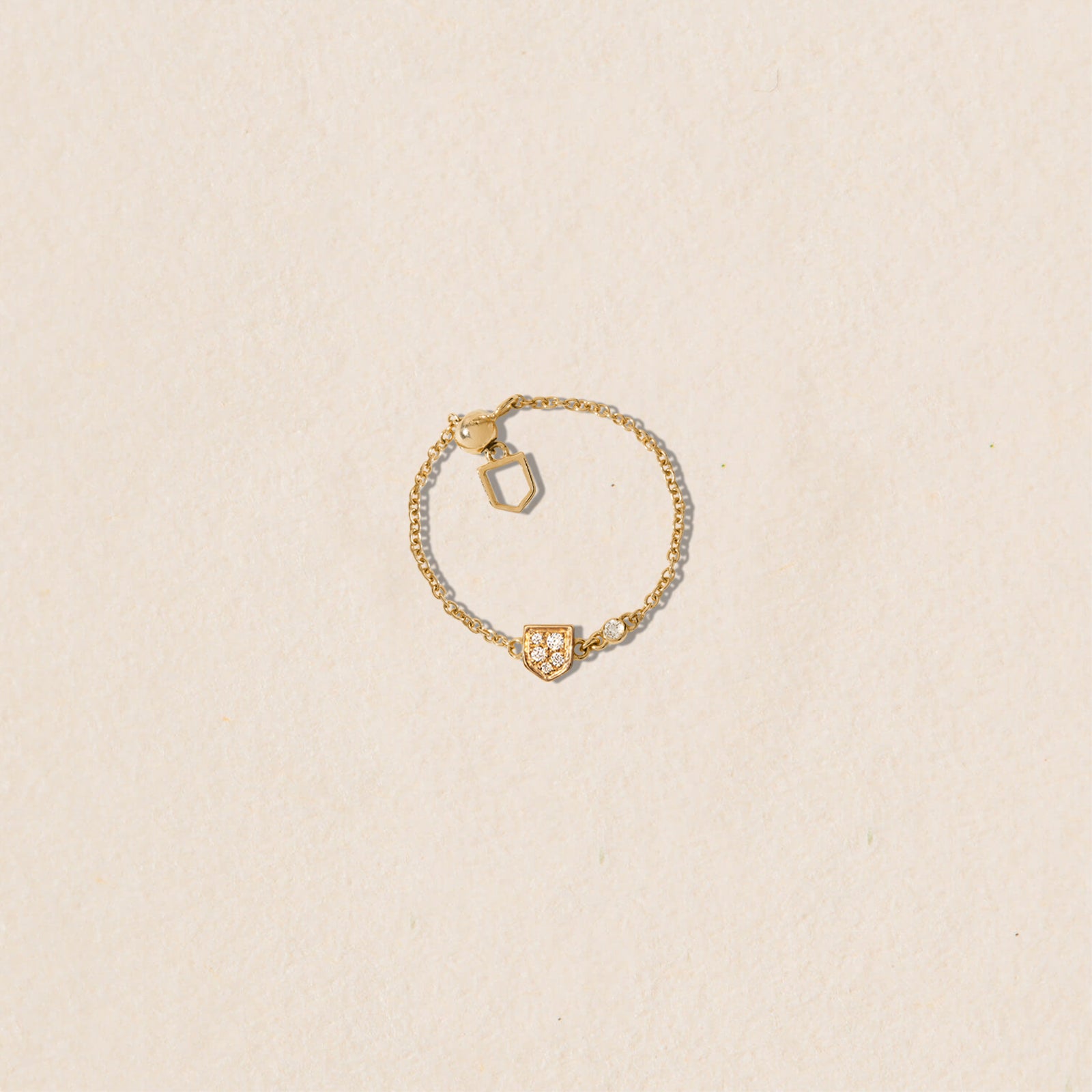 Bague chaine ajustable et personnalisable - blason XS pavé diamants