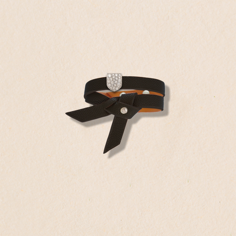 Bracelet cuir Phi 1.618 personnalisable - taille L pavé diamants