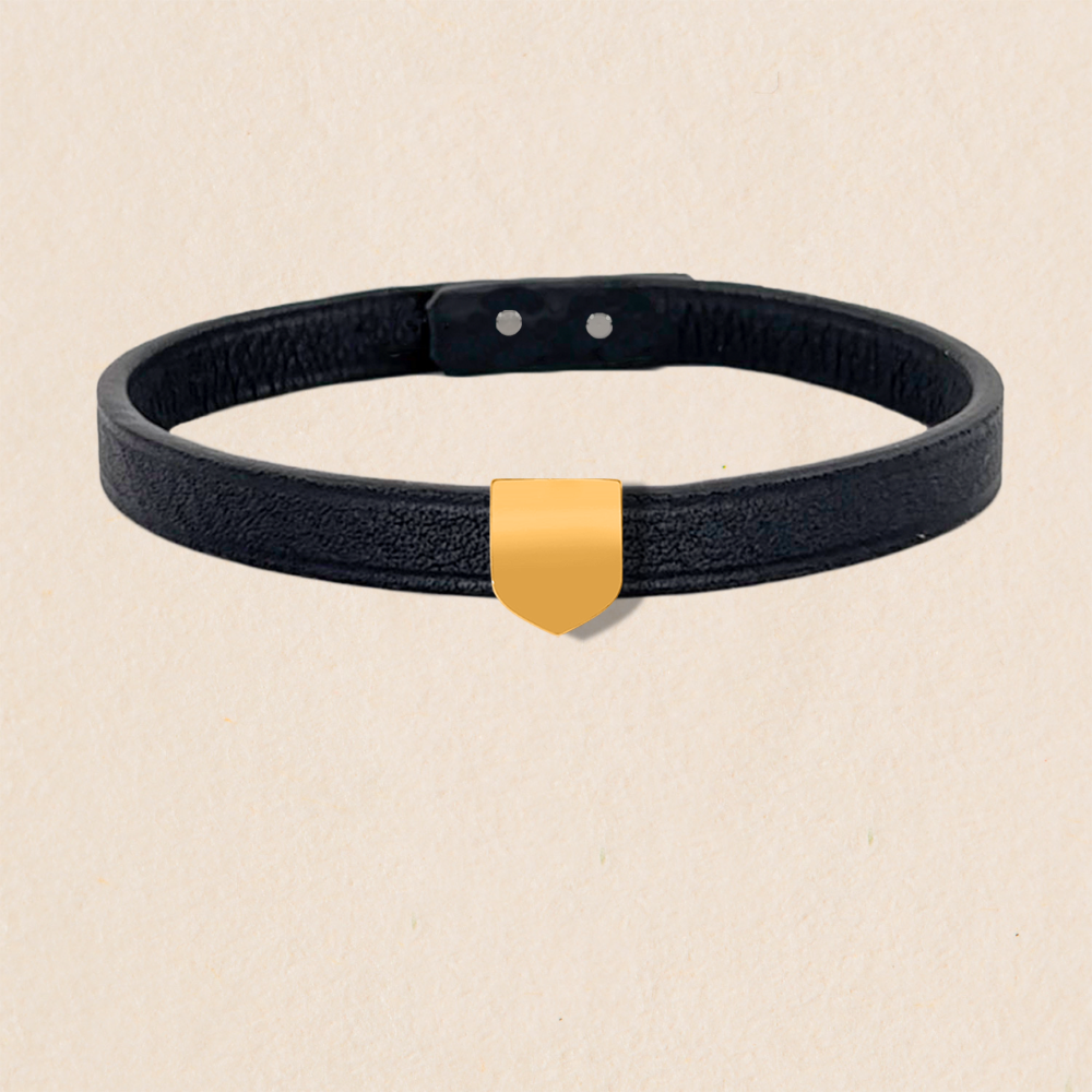 Bracelet cuir simple tour personnalisable - Blason taille L
