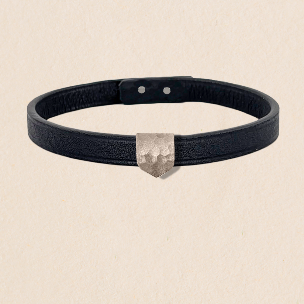 Bracelet cuir simple tour personnalisable - Blason taille L martelé