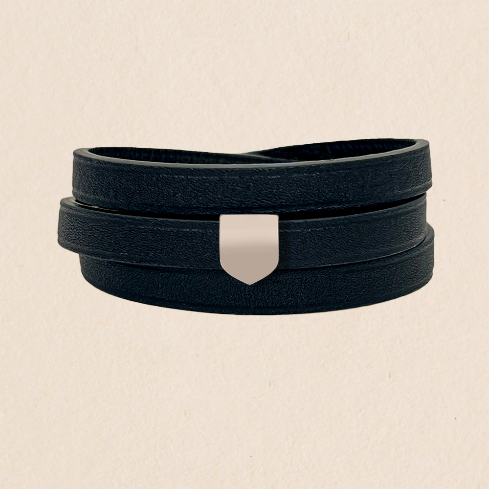 Bracelet blason d'Or en cuir véritable triple tours - Blason L