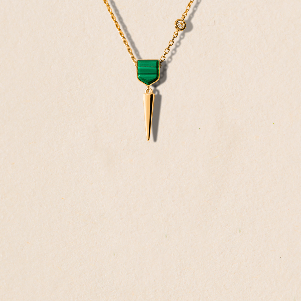 Collier blason d'or jaune pavé malachite - taille S